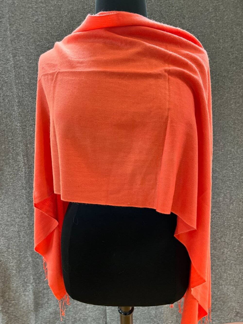 21x72 Kenneth Cole deep coral orange silk cashmere shoulder wrap drape scarf